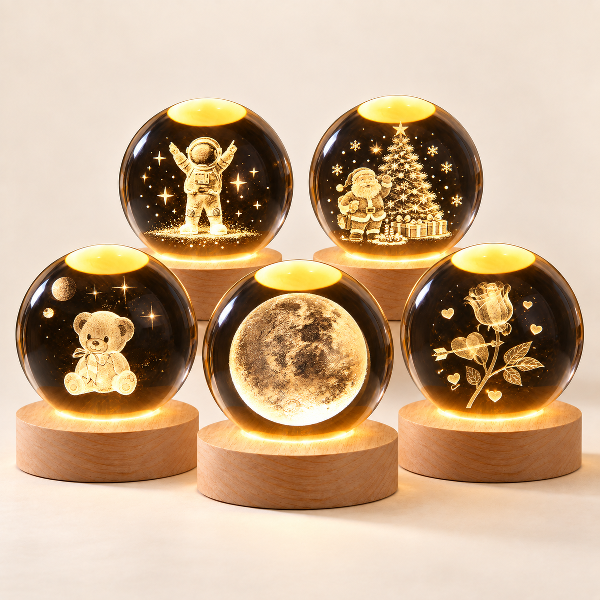 A variety of Radiance Ball crystal lamp designs